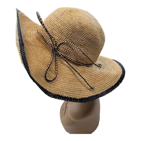 Scala Collezione Women's Natural Fibre Black Trim Wide Brim Sun Hat Tan One Size - Picture 3 of 11